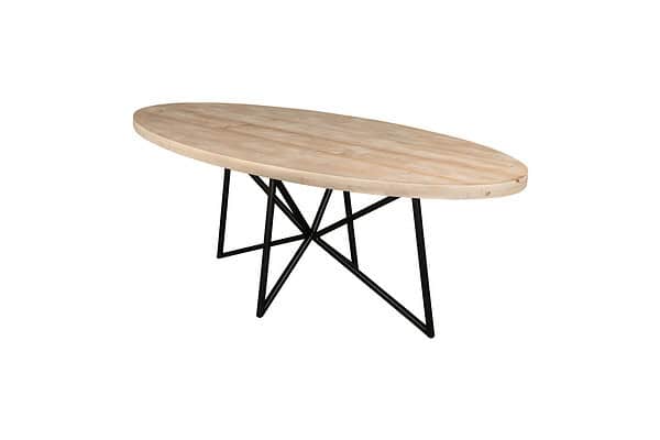 Ovale steigerhouten eettafel.