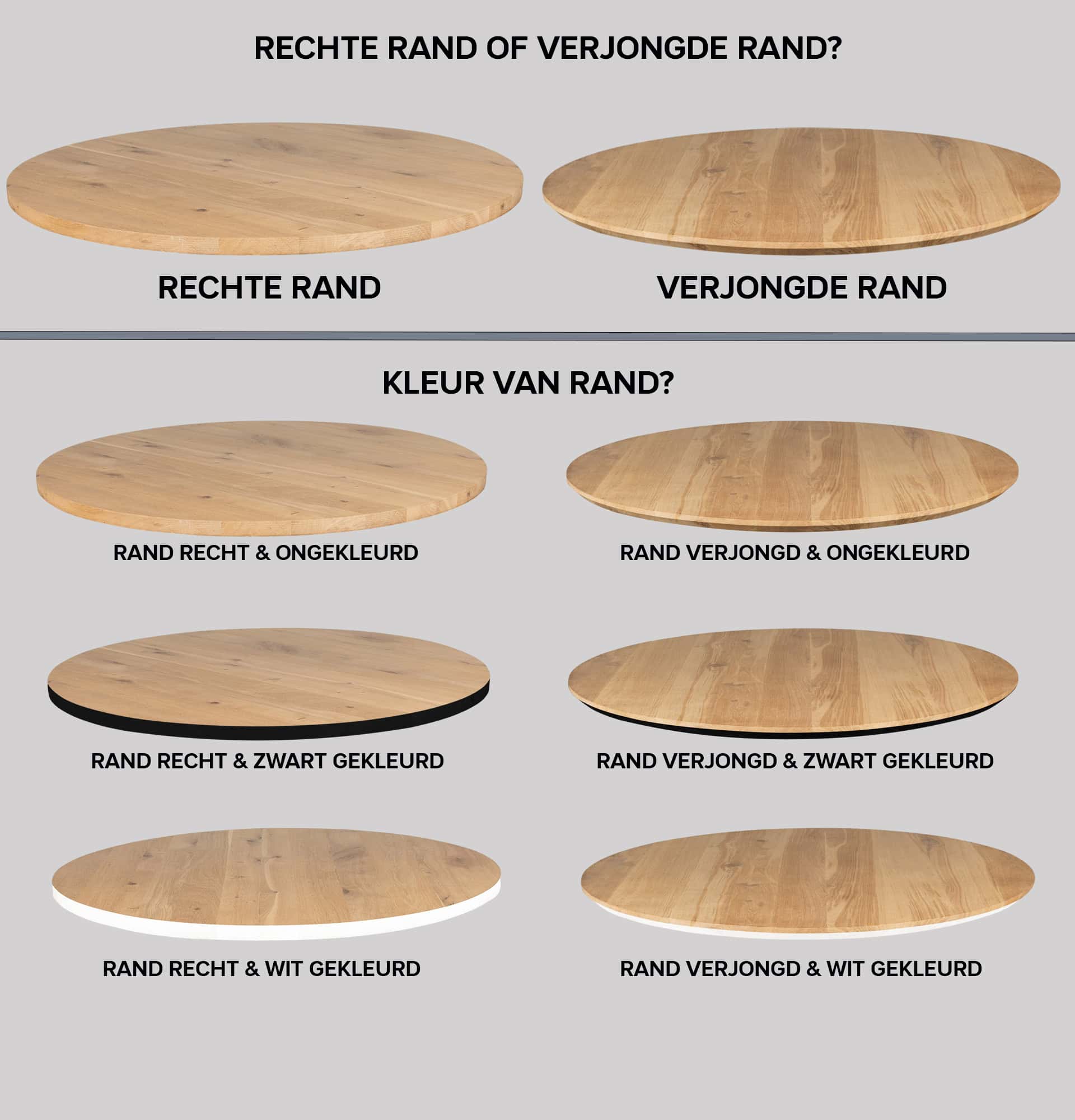 Eiken tafel rond uit leverbaar met talloze verschillende poten