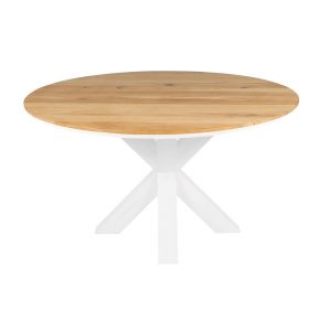 Ronde eiken eettafel.