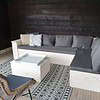 Steigerhouten loungeset zonder armleuningen.