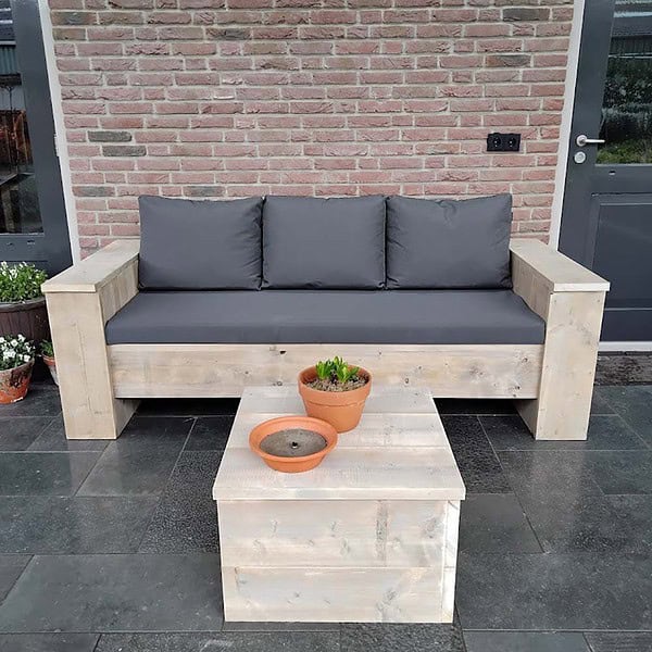 Loungebank steigerhout met hocker