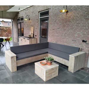 Steigerhouten hoekbank maat, alle loungemodellen vanaf €375,-