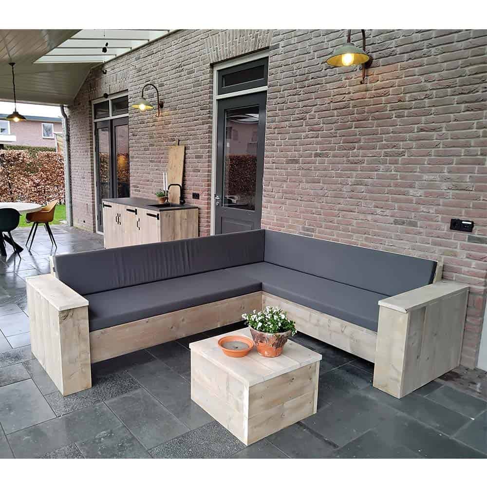 Anoi Nog steeds Sportman Steigerhouten hoekbank op maat, alle loungemodellen vanaf €375,-