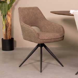 LABEL51 Eetkamerstoel Finley - Bruin - Boucle - Black Frame