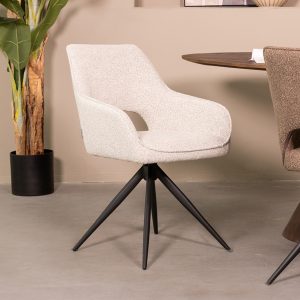 LABEL51 Eetkamerstoel Finley - Wit - Boucle - Black Frame
