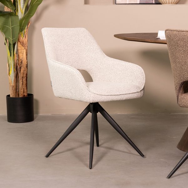 LABEL51 Eetkamerstoel Finley - Wit - Boucle - Black Frame