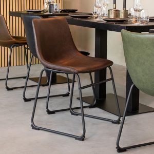LABEL51 Eetkamerstoel Risto - Bruin - PU-Leder - Black Frame