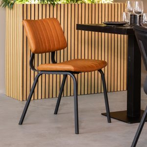 LABEL51 Eetkamerstoel Gusto - Cognac - PU-Leder - Black Frame