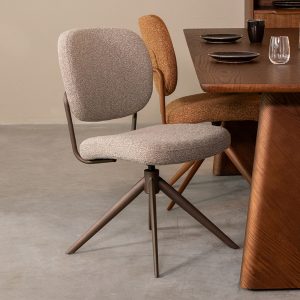 LABEL51 Eetkamerstoel Geneva - Truffel grijs - Boucle - Bronze Frame