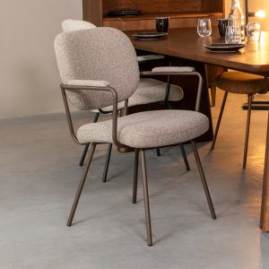 LABEL51 Eetkamerstoel Lausanne - Truffel grijs - Boucle - Bronze Frame