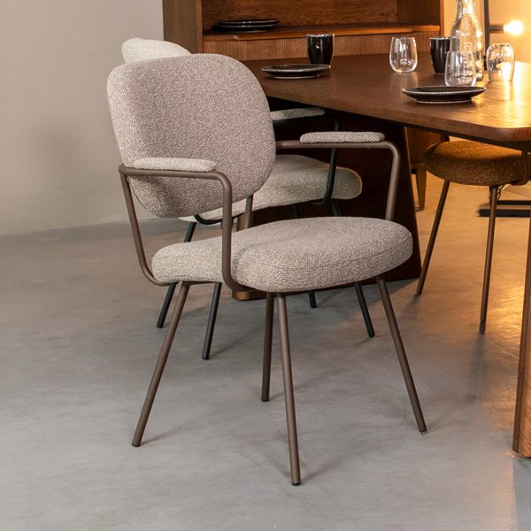 LABEL51 Eetkamerstoel Lausanne - Truffel grijs - Boucle - Bronze Frame