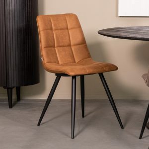 LABEL51 Eetkamerstoel Bistro - Cognac - Micro Suede - Black Frame