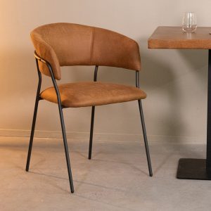 LABEL51 Eetkamerstoel Luuk - Cognac - Micro Suede - Black Frame