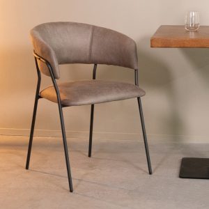 LABEL51 Eetkamerstoel Luuk - Taupe - Micro Suede - Black Frame