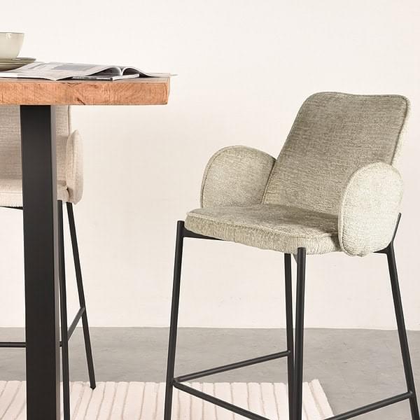 LABEL51 Barkruk Joni - Beige - Fluweel - Zithoogte 78 cm - Afbeelding 6