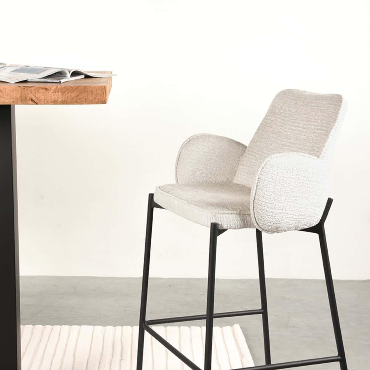 LABEL51 Barkruk Joni - Creme - Fluweel - Zithoogte 78 cm - Afbeelding 6