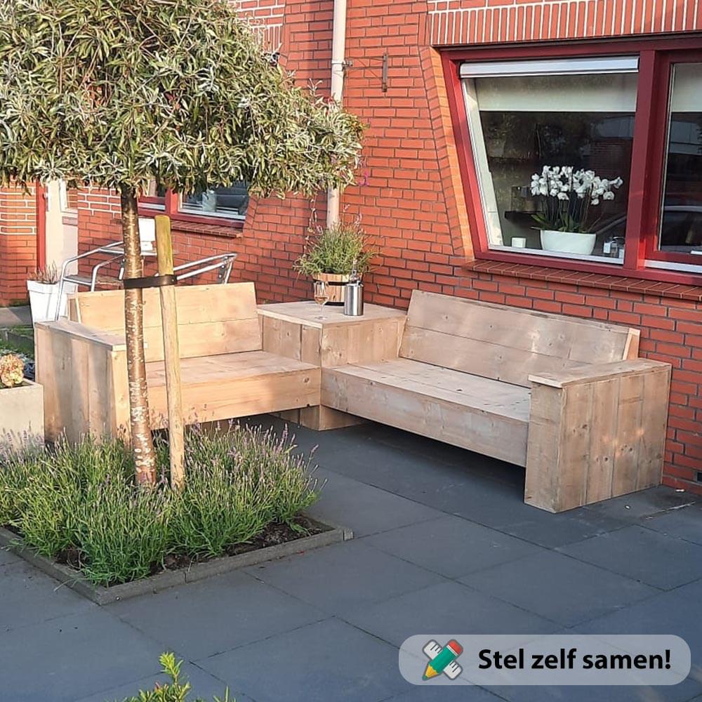 Hoekbank voor buiten in hout