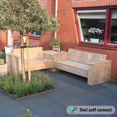 Hoekbank voor buiten in hout